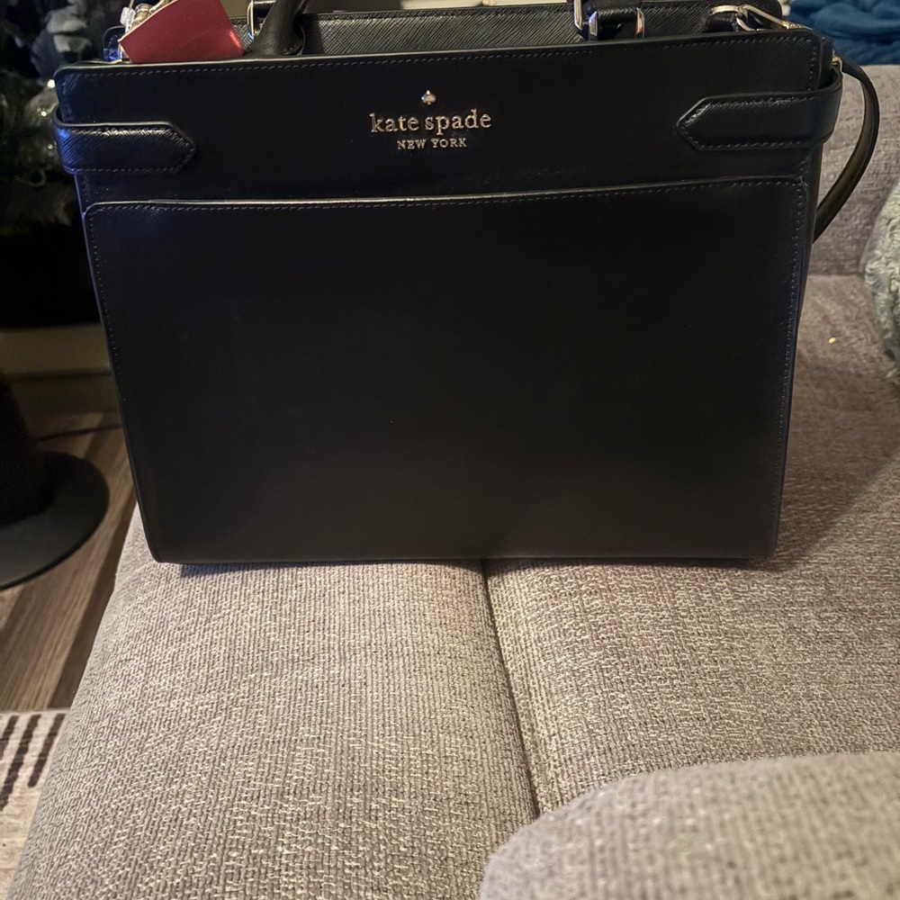 kate spade black leather structured briefcase